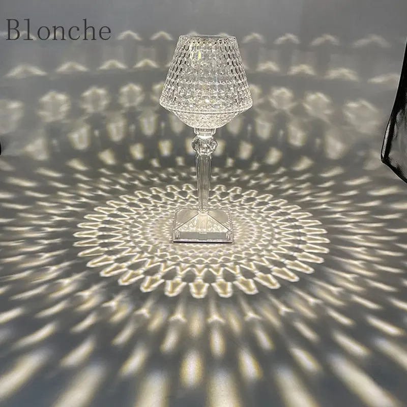 Acrylic Crystal Table Lamp USB Clear Prism Night Light Touch Sensing Bedroom Bedside Decoration Desktop Table Lamp Home Decor