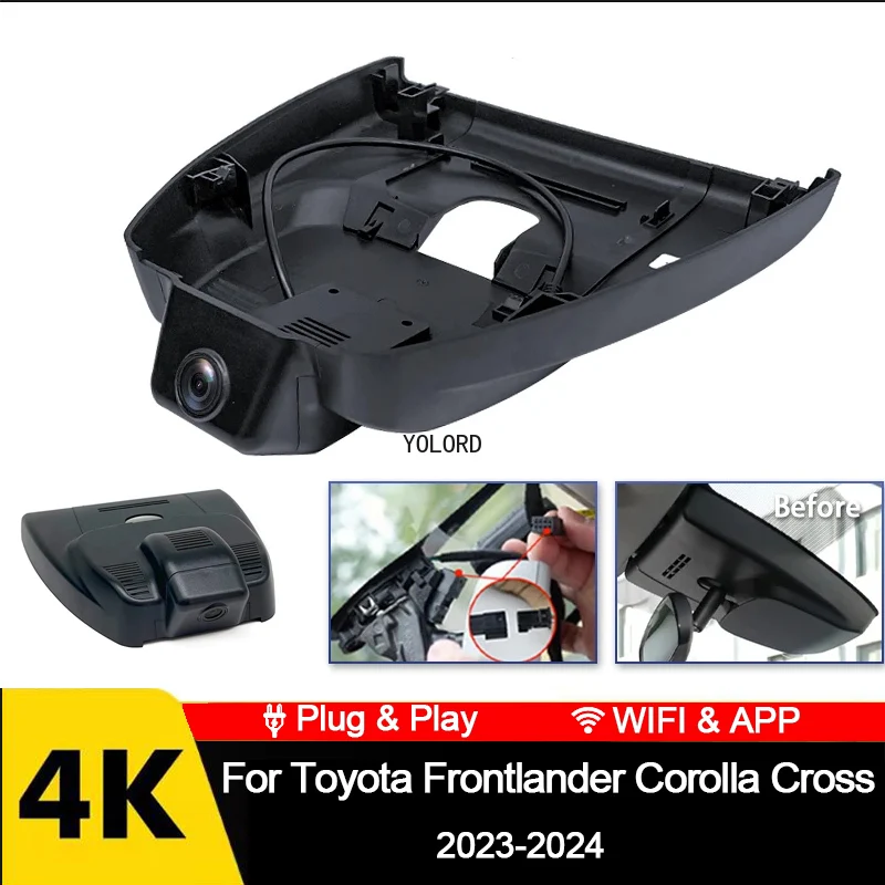 Caméra de tableau de bord WiFi DVR pour Toyota Frontlander CorTrustCross 2160 2023, caméra Prada, 4K, enregistreur vidéo, installation facile, 2024 P