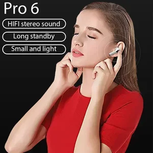 Earphone Bluetooth Pro 6 TWS Headset Bluetooth Nirkabel Earbud Peredam Bising dengan Mikrofon Headphone Nirkabel Pro6 untuk iPhone 10 mikrofon nirkabel jbl penjualan terbaik - №