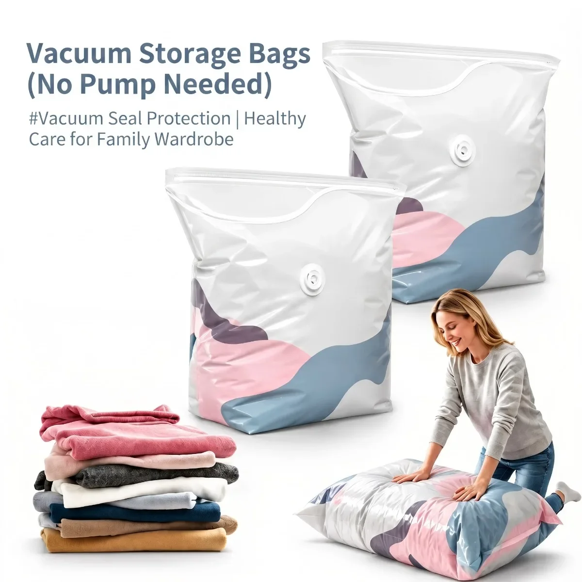 6er-Pack Hochleistungs-Vakuumbeutel ohne Pumpe, Druckverschluss Platzsparende Kompressionsbeutel für Kleidung, Decken, Reisen, Umzug