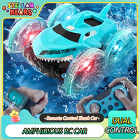 2.4G Shark Amphibious Vehicle Gesture Sensing Double Sided Drive RC Stunt Cars Amphibious Remote Control Car with Lights Boy Toy