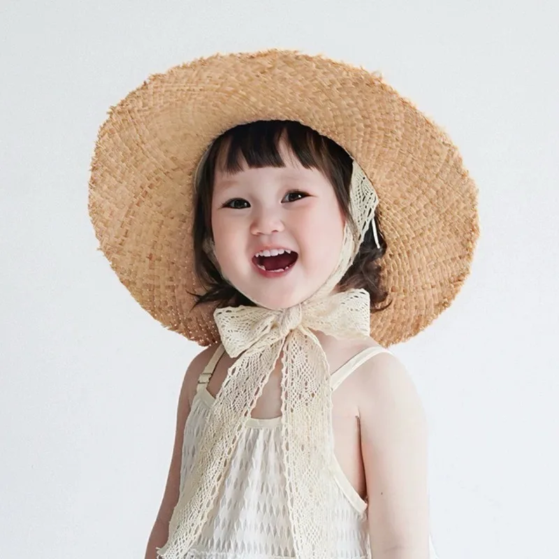 Sommerlicher dünner Raffia-Strohhut für Babymädchen, atmungsaktiver UV-Schutz, Outdoor-Strand-Sonnenhut – Detail 6
