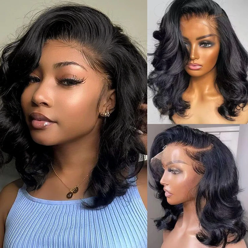 

16 Inch Bob Wig Body Wave Human Hair Pre Plucked With Baby Hair 13x4 Lace Front Wigs Natural Color Short Bob Wig for Women 180%