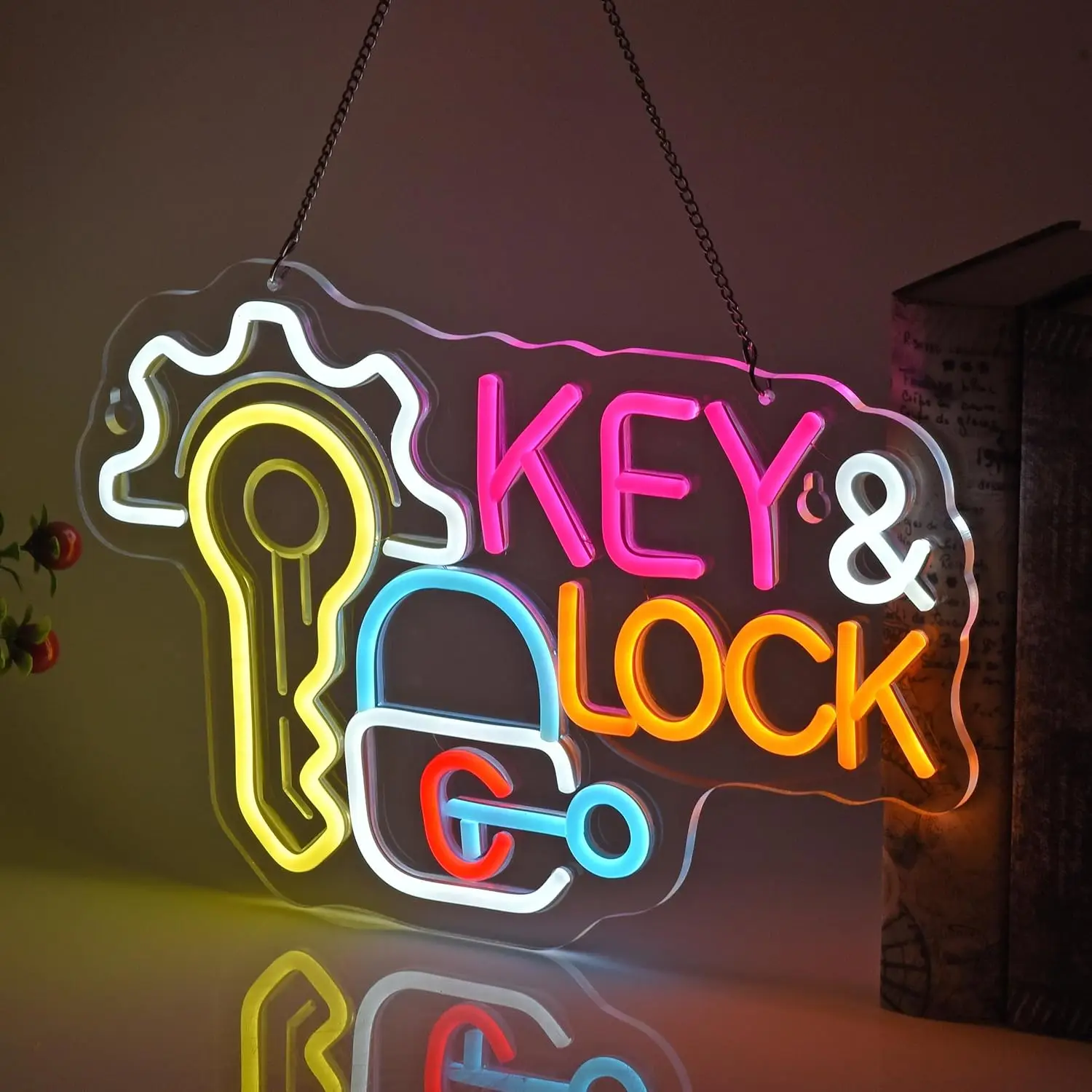 Key Lock Neon Sign Hanging Neon Light Wall Art Decor for Business Locksmith Shop Security Store Car Dealership Rental Home