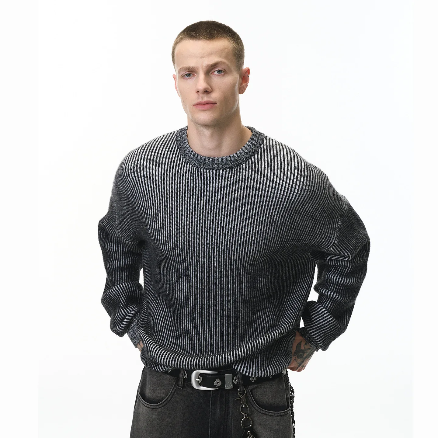 

2025Cleanfit two-color sweater autumn new American street trend loose versatile round neck top