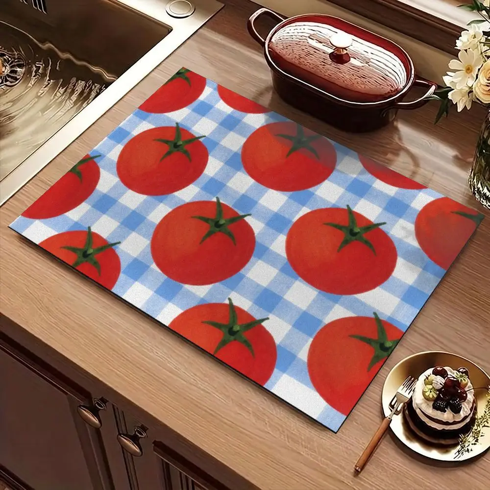 Fast Drying Heat Resistant Kitchen Counter Absorbent Mat Tomato Gingham Coffee Bar Tableware Drying Pad Dining Table Placemat