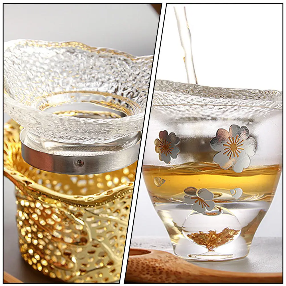1Set Premium Heat-Resistant Glass Tea Drainer with Leaf-Shaped Metal Filter for Fresh Full-Flavored Tea Brewing and Residue
