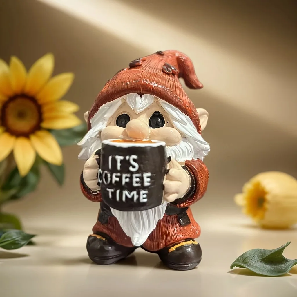 

Coffee Time Gnome Resin Figurine Home Decor Cartoon Character Tabletop Kitchen Counter Decoration Coffee-Themed Dwarf Ornament