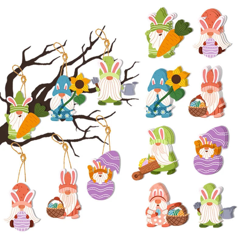 

8pcs/set Easter Bunny Eggs Ornaments DIY Faceless Gnome Hanging Pendants For Home Happy Easter Party Decor Supplies Gifts Crafts