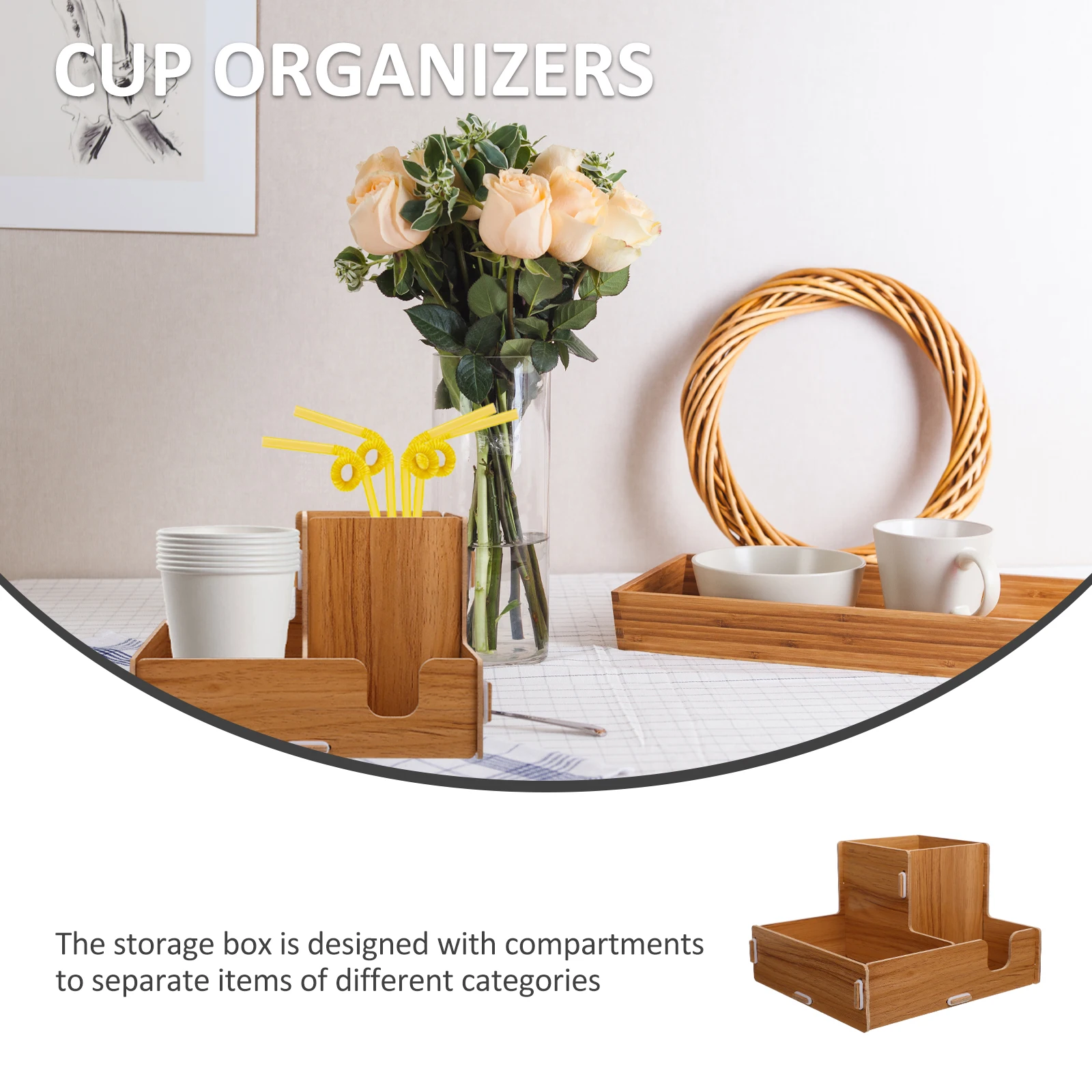 

Multi-Functional Paper Cup Holder Storage Box With Compartments For Straws Lids Cups Home Kitchen Cafe Use Suckers Tissue Box