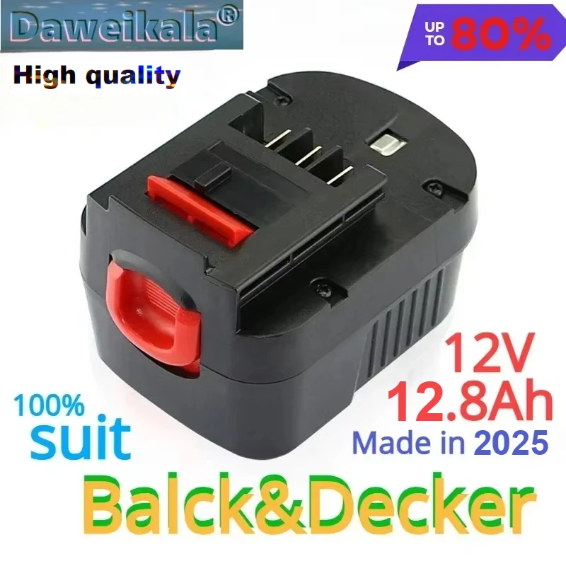 12V 12800mah Rechargeable Tool Battery for Black & Decker A12 A12ex Fsb12 Fs120b A1712 Hp12k HP12 Lithium Ion Replacement Dri