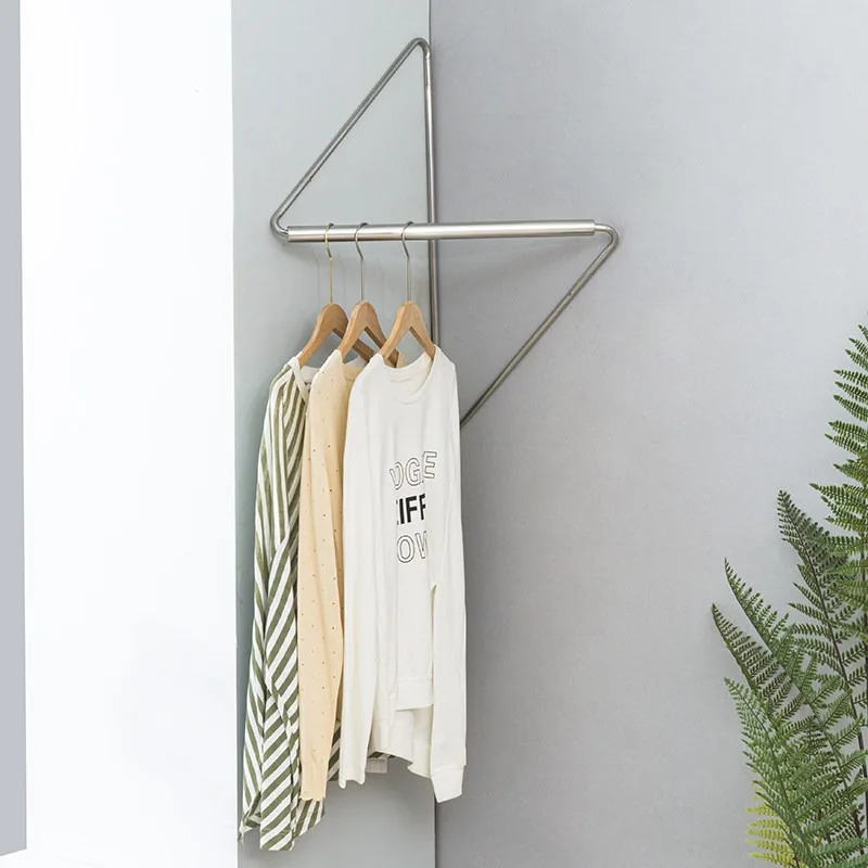 

Stainless Steel Corner Coat Rack Space Saving Wall Clothes Stand Modern Minimalist Garment Hanger Bedroom Entrance Hat Holder