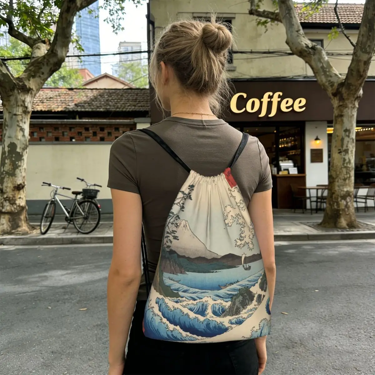 

Landscape Of Mount Fuji And The Sea Backpacks Fashion Drawstring Bundle Pocket Sports Bag Book Bags for Travel Students