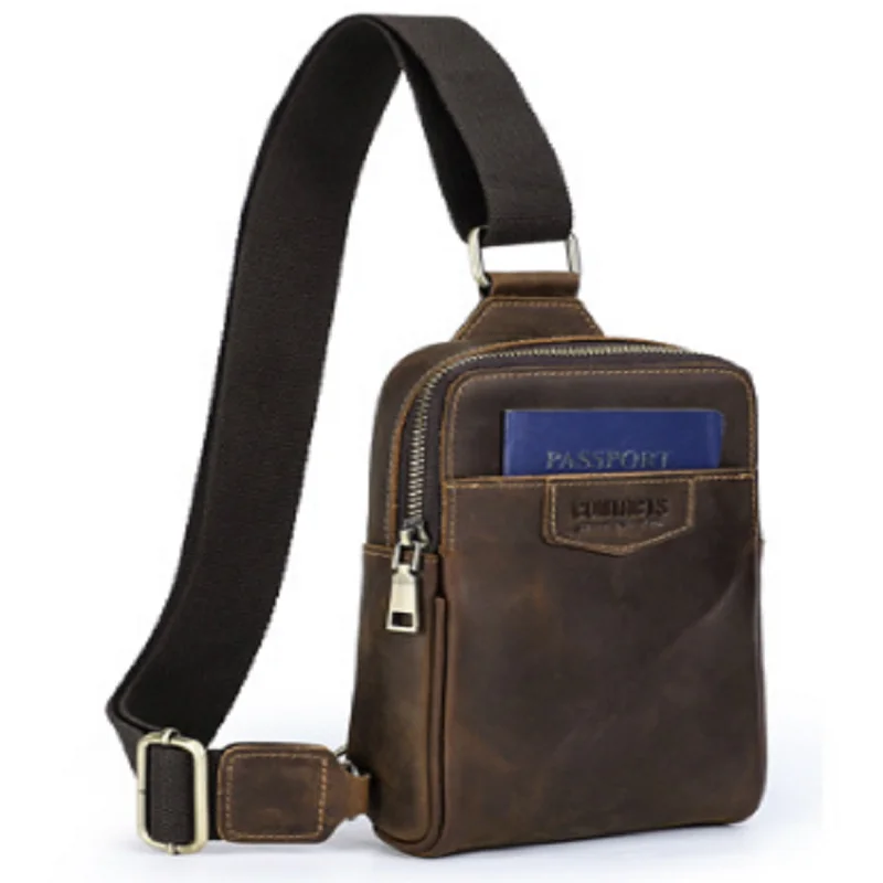 

Vintage Cowhide Men's Chest Bags Male Genuine Leather Shoulder Handbags Messenger Crossbody Small Pouch Purses Photocard Holder