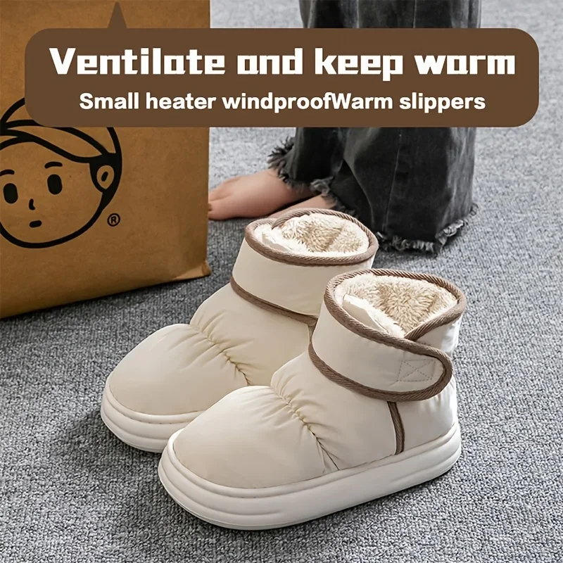 Men Women Warm Plush Ankle Snow Boot Waterproof Upper Thick Cushion Sole Non Slip Slippers Winter Outdoor Casual Home Footwear