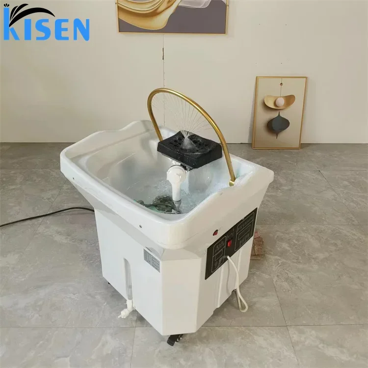 Kisen Portable Shampoo Bowl with 60L Water Tank Bucket Hair Portable Sink Adjustable Headrest Shampoo Chair With Head Therapy