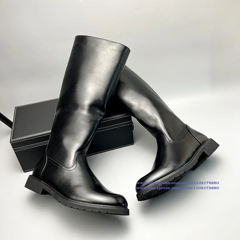 

Black Leather Motorcycle Men's Boots Side Zipper Round Toe Waterproof Ankle Booties Trendy Outdoor Men's Shoes Botas Mujer