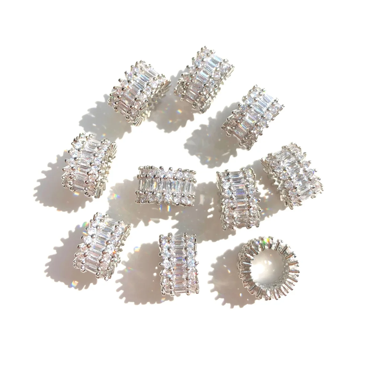10pcs Rectangle Zirconia Pave Big Hole Wheel Spacers Beads for Women Bracelet Necklaces Earring Waist Jewelry Making Accessories