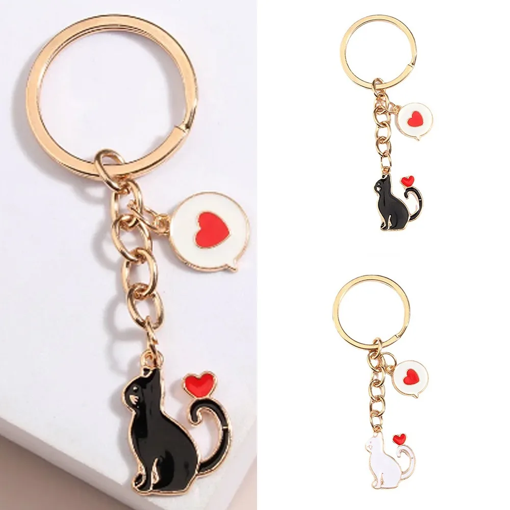 Cute Cartoon Cat Keychain Zinc Alloy Heart Cat Keyring Creative Handbag Ornaments Women Bag Pendant Handbag Ornaments