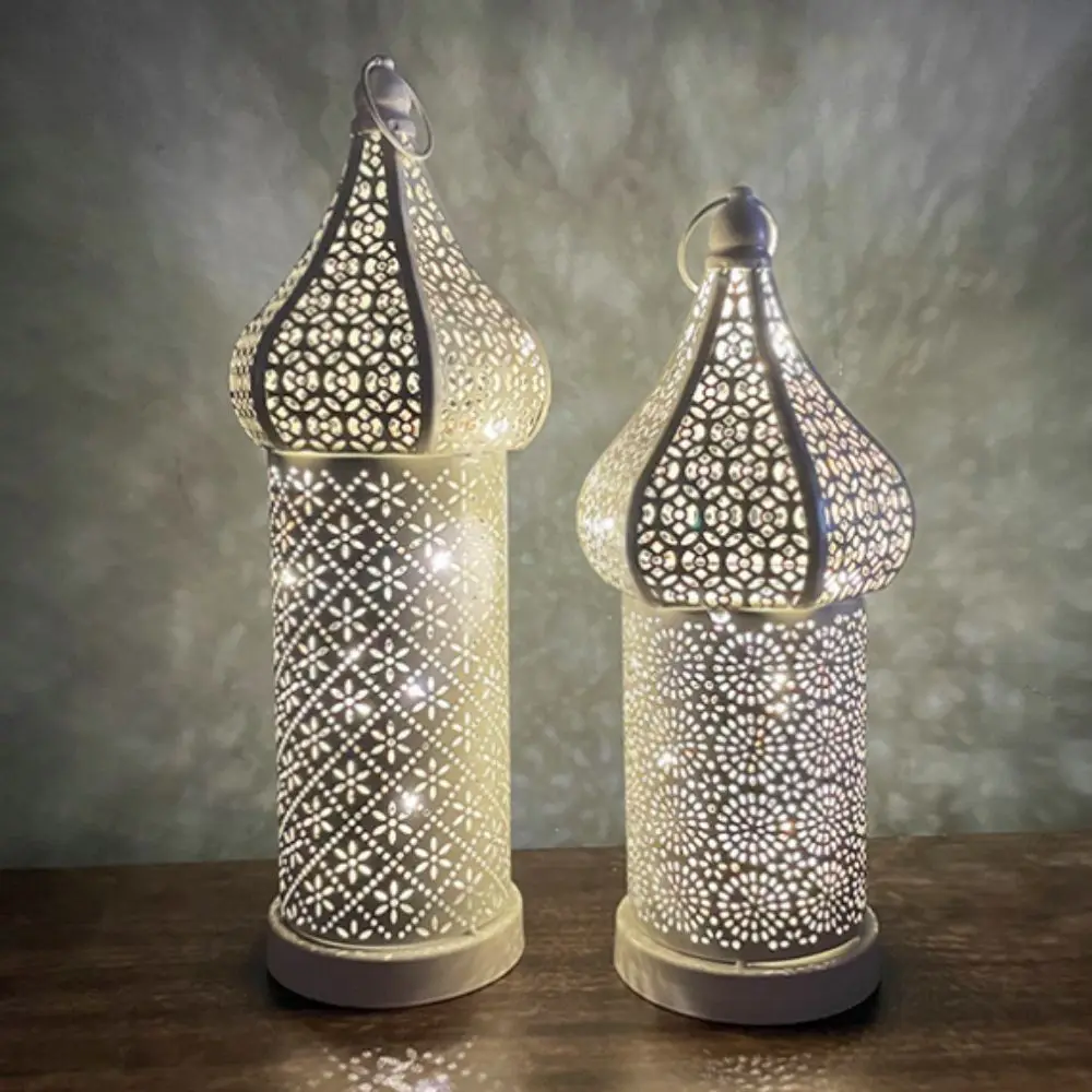Luminária Noturna Marroquina de Ferro Forjado para Decoração de Casa, Lanterna Vintage de Mesquita com LED a Pilha para o Ramadã