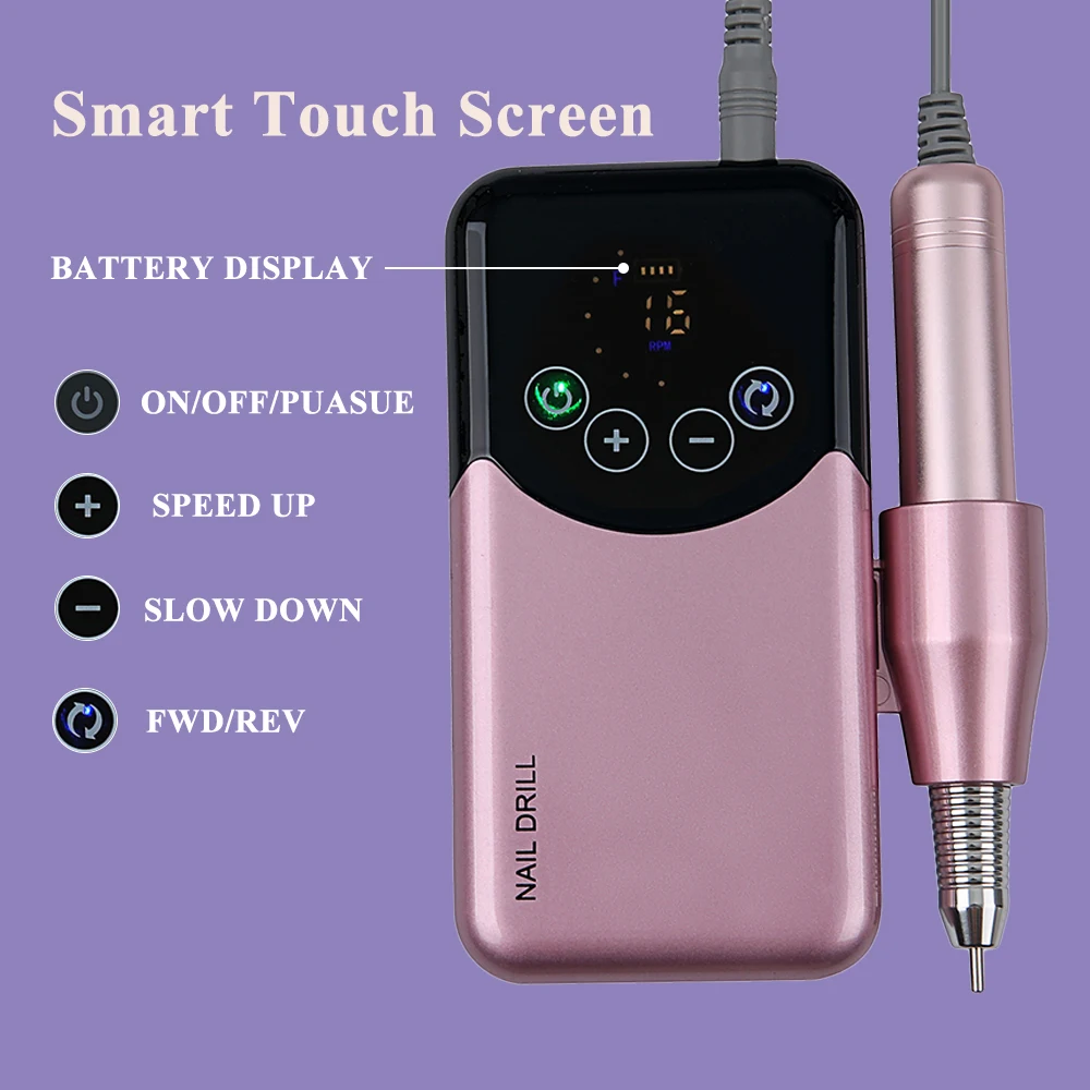 Profesjonalna bezrdzeniowa wiertarka do paznokci akumulatorowa elektryczna pilnik do paznokci 35000 obr./min do domowego salonu manicure i pedicure