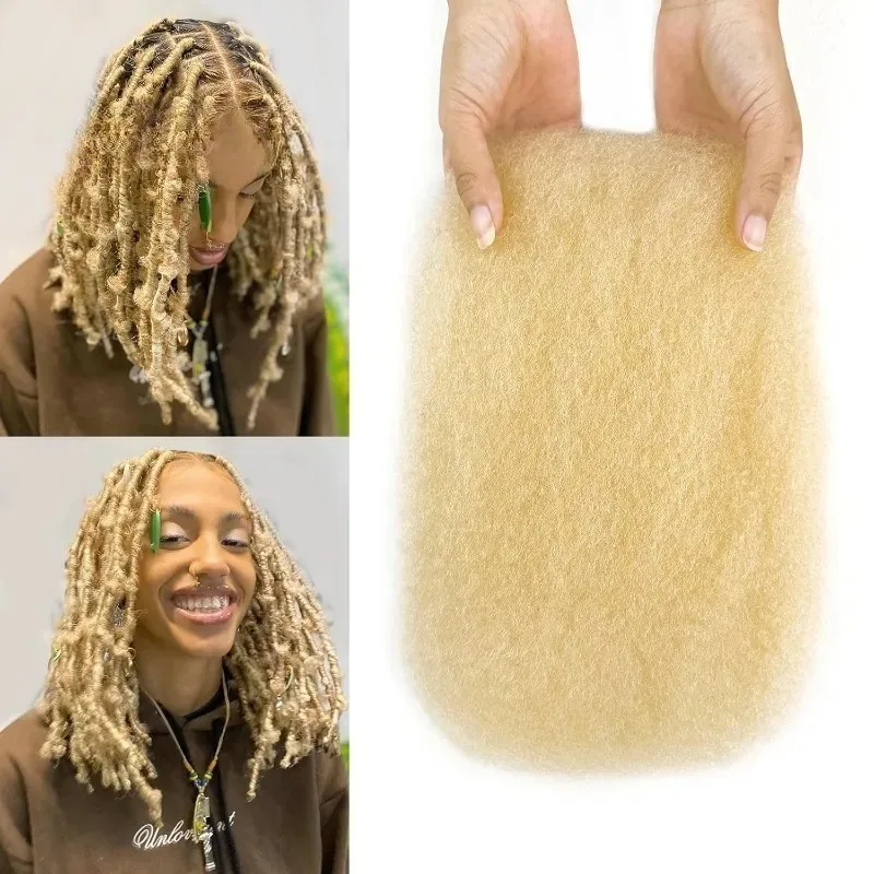 613 Blonde Afro Kinkys Bulk Human Hair for Braiding Curly Bulk for Twist Crochet Braids for Mini Twists or Dreadlock Extensions