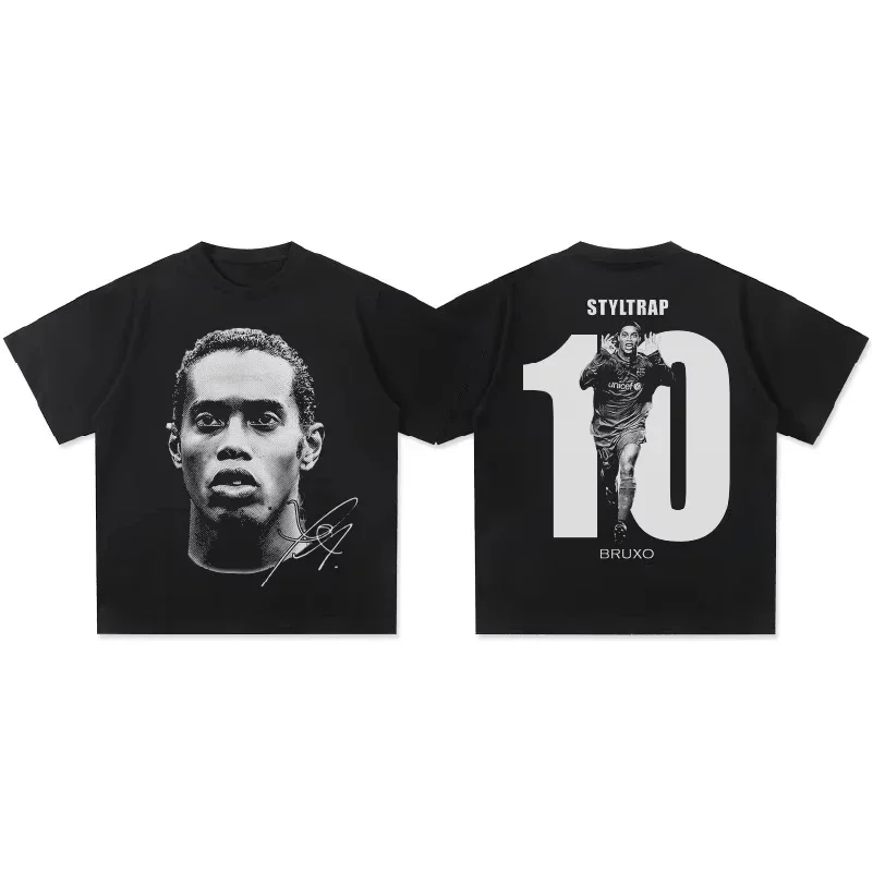 

2026 New Ronaldinho Head Printed Short-sleeved Fashion Brand Round Neck Pure Cotton Casual Breathable High-quality Men's T-shirt