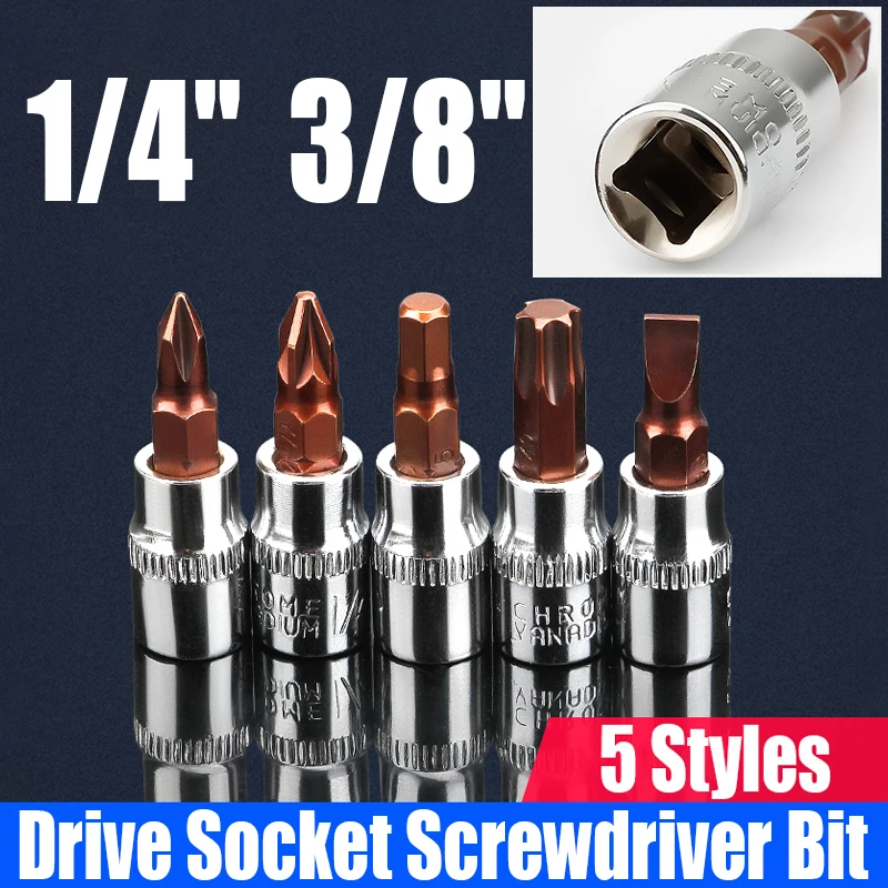 

21/23PCS 1/4 3/8 Drive Socket Screwdriver Bit Set Hex/Torx/Cross/Slotted/Pozidriv Screwdriver Head Ratchet Socket Wrench Adapter