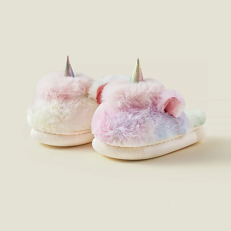 Winter Children's Unicorn Slippers Baby Kids Plush Cotton Shoes Girl Boy Slippers Rainbow Soft Warm Furry Toddler Home Slippers