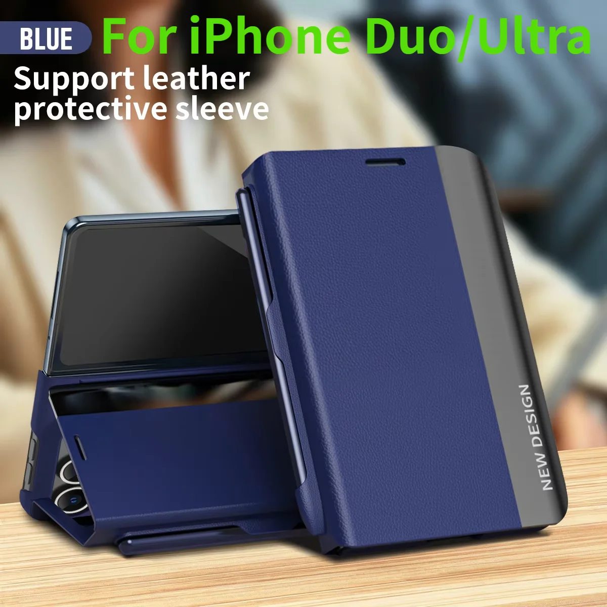 Luxury leather flip cover for iPhone Duo stand protective cover, with pen slot, all-inclusive shockproof 18-fold cover