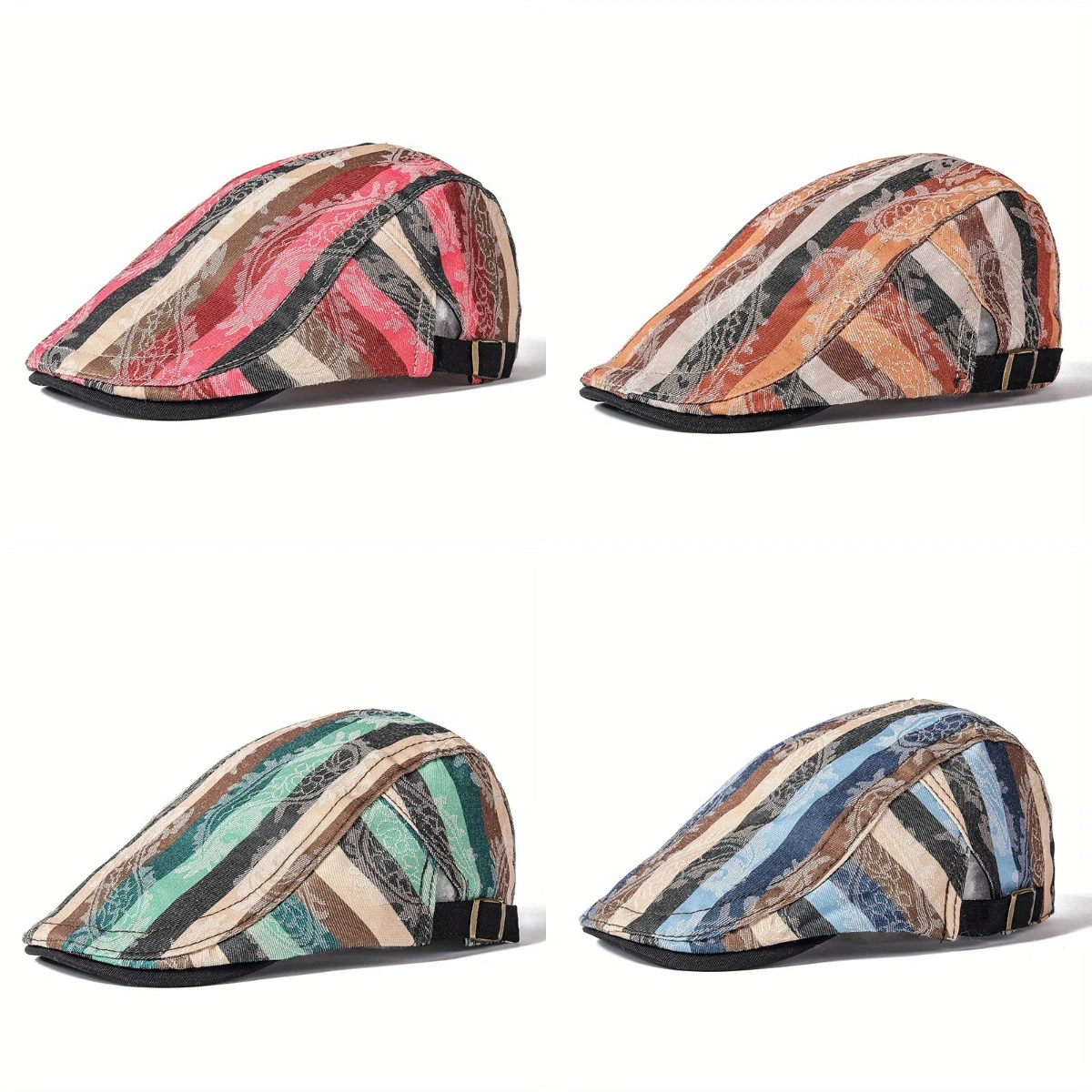 Color Blocked Stripes Beret British Retro Duckbill Cap Hat Shaped Three-dimensional Casual Versatile Comfortable Progressive Cap