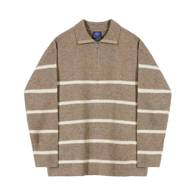Winter Striped Half-zip Long Sleeve Sweaters For Man High Street Korean Fashion Pullovers Knitwear Y2K Vintage jersey hombre