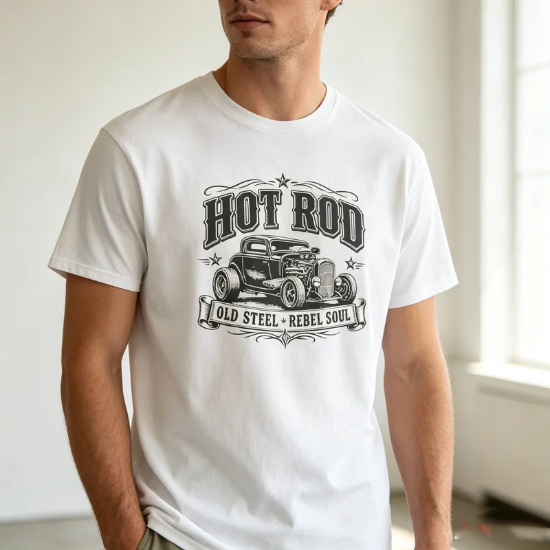 Hot Rod Retro T-Shirt Old School American Car Tee Racing Fans Gift Graphic Print Soft Cotton Crew Neck Top  Y2k Top Harajuku