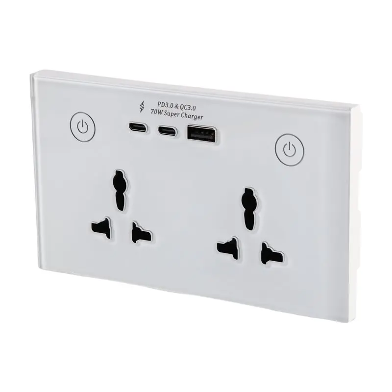 N96R Smart Home Wifi Enabled USB Touch Wall Socket Panel 70W QC/PD 3.0 International Double Universal Outlet
