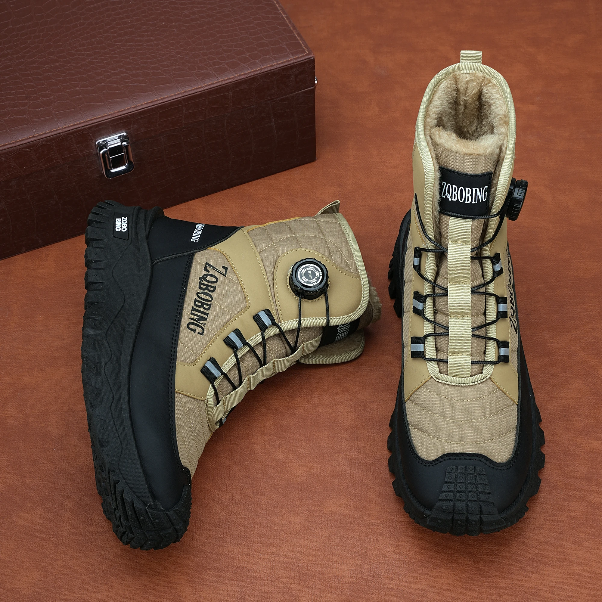 Winter fleece-lined warm high-top men's boots, Korean style versatile men's boots, thickened lightweight cotton shoes, trendy outdoor snow boots