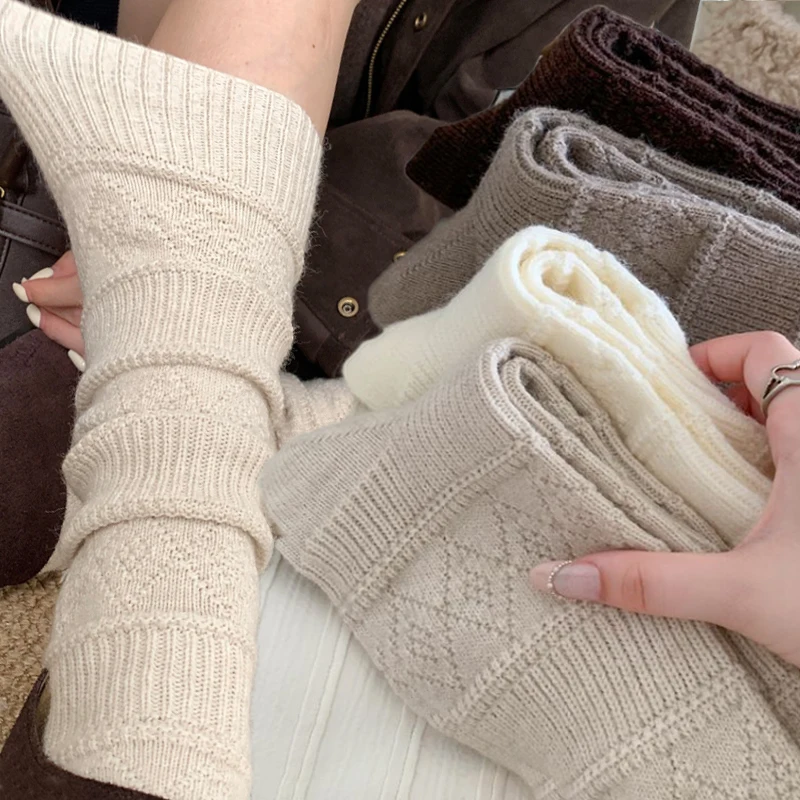 

Японские женские чулки с ромбовидной сеткой, однотонные высококачественные носки до середины икры, осень-зима, теплые модные узкие повседневные длинные гольфы