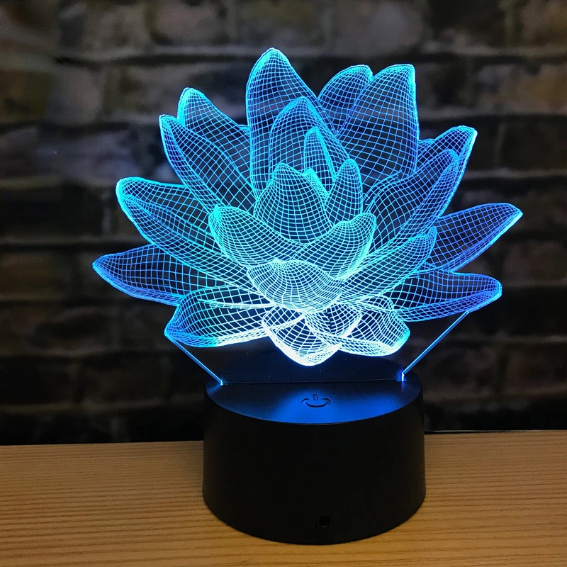 Acrylic Lotus LED Night Light 7  Colors Changing USB 3D Table Lamp Bedroom Remote Nightlight Child Birthday Gift Room Decor Home