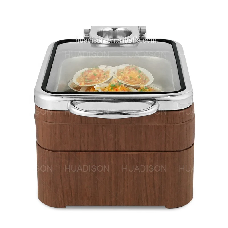 Huadison Restaurant Hotel Equipment Mini Rectangle Hydraulic Cheffing Dishes Catering 4L Food Warmer Set