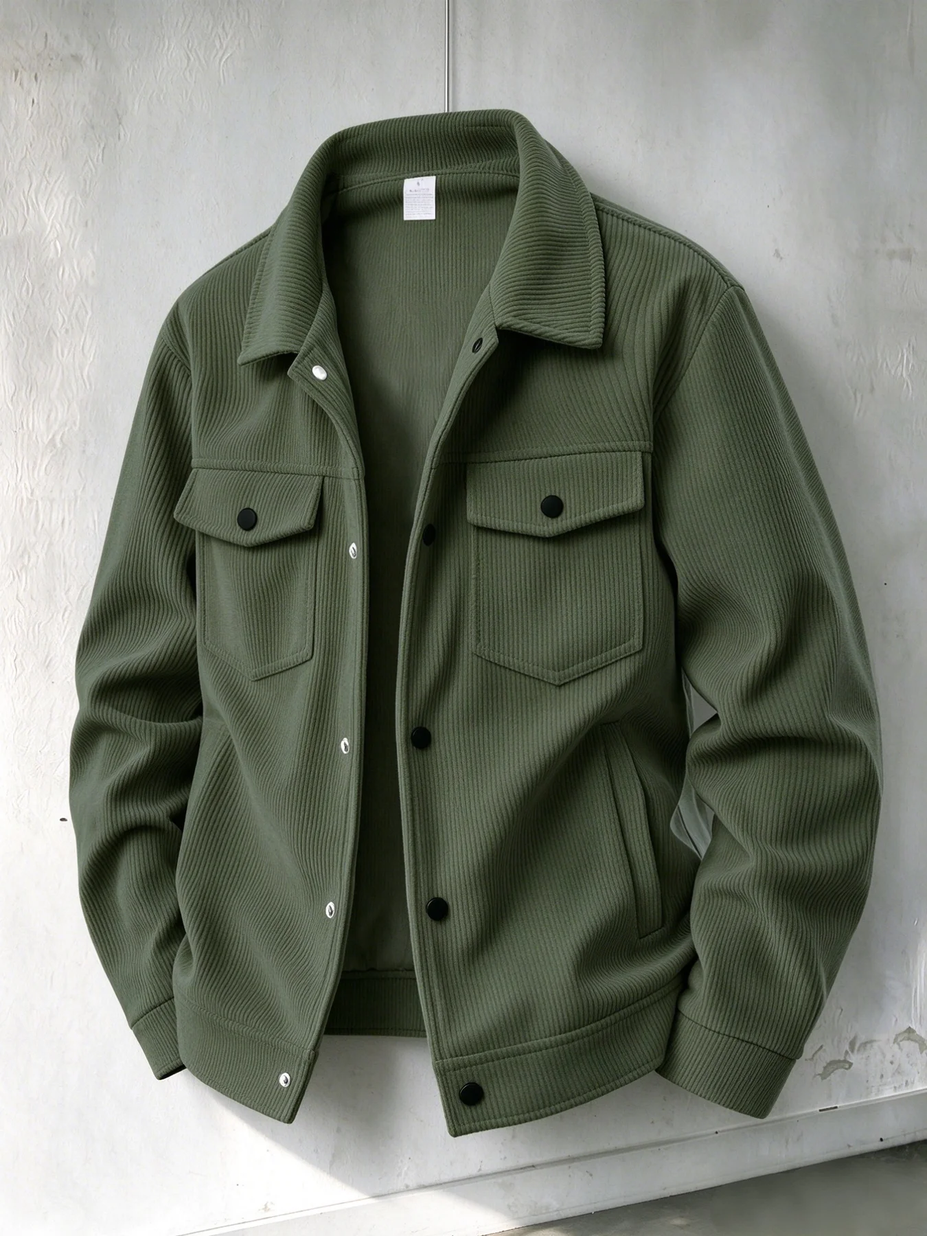 Men Lapel Collar Textured Trucker Jacket, Casual Button‑Up Outerwear With Flap Chest Pockets For Daily Street Style