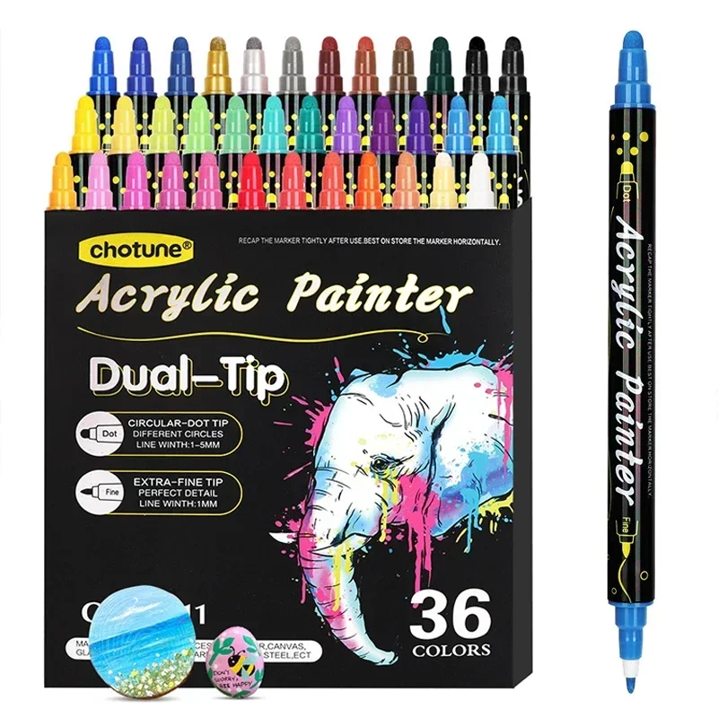 

Acrylic Marker Set 12-36 Colors Double Headed Waterproof Art Painting Supplies School Stationary Graffiti Drawing for Kids
