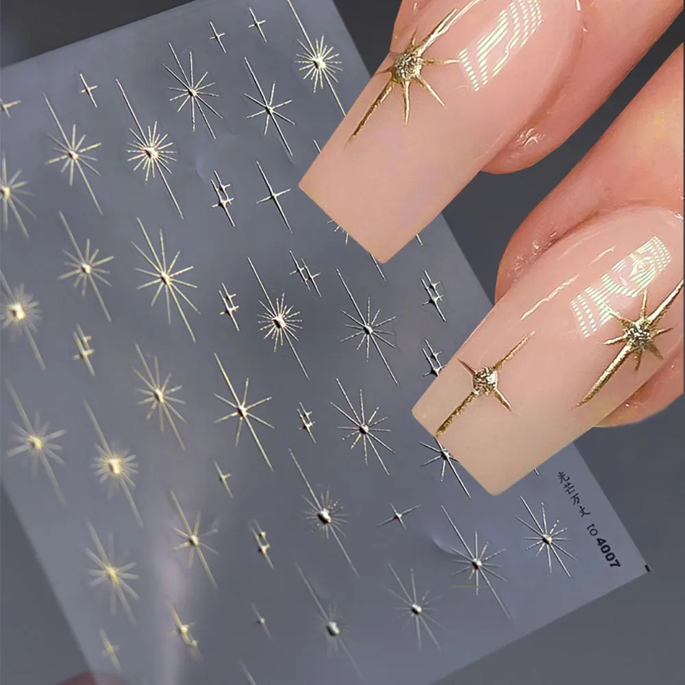 Autocollant pour ongles étoile en relief scintillant 5D, 1 pièce, décalcomanies métalliques argentées Starlight, 8x10cm, fournitures adhésives pour curseur de manucure # Y2K