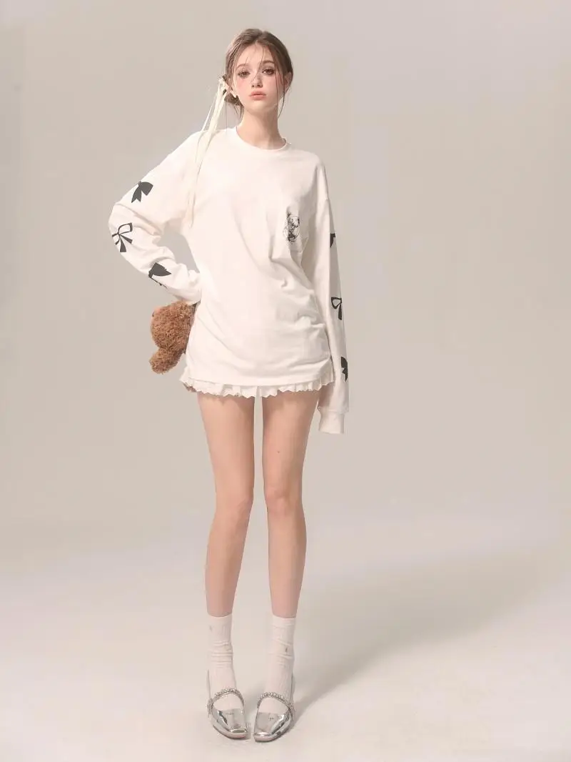 Cartoon Sailors Moon T Shirt 100% Cotton Printed Tsukino Usagi Long Sleeve White T-shirt for Women Girls Harajuku Loose Tees Top image 3