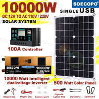 10000W Solar Kit 500W Panel 100A MPPT Controller DC Cable 12V/24V to 220V/110V Inverter for Camping Emergency CE Certified
