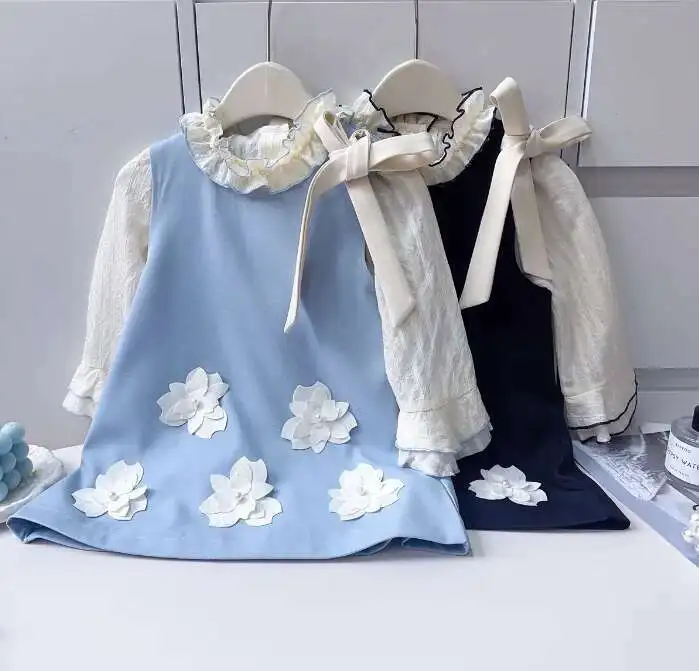 

Новые модные комплекты для маленьких девочек, блузка + жилет, платье, элегантные костюмы принцессы, От 2 до 7 лет