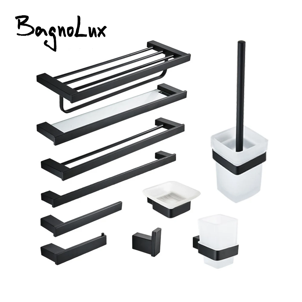 Bathroom Accessories Set Matt Black Finish Wall Toilet Paper Holder Towel Bar Shelf Brush Holders Bath Hardware Set 10 Choice