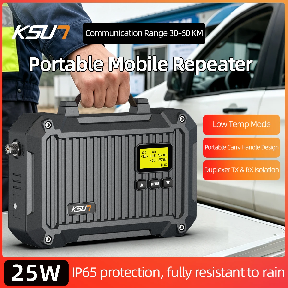 KSUT 965U Professional FM Repeater – 25W Output, 65dB Selectivity, 16CH Scan Lock, Built-in Duplexer (UHF Default/VHF Optional)