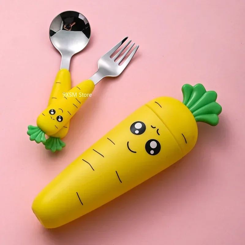 1/3pcs Carrot Baby Feeding Utensils Cartoon Fork Spoon Child Baby Cutlery Set Kids Tableware Kitchen Gadgets Fruit Fork Teaspoon