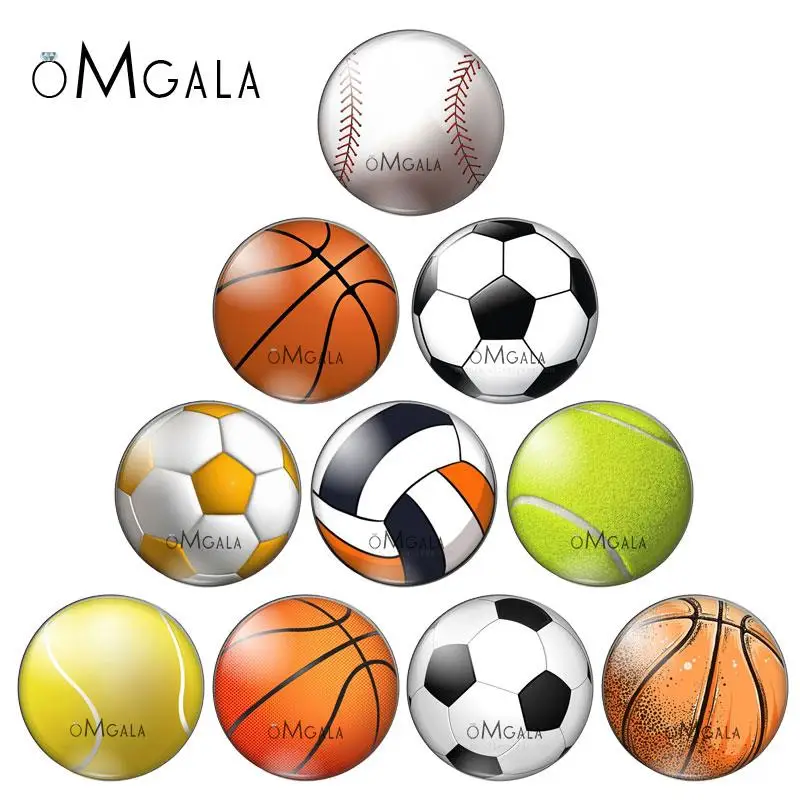 Sport Football Basketball Drawings 10pcs 8mm/10mm12mm/18mm/20mm/25mm Round photo glass cabochon demo flat back Making findings