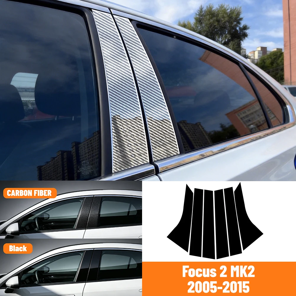 6-teiliges Auto-Fensterverkleidungsset für Ford Focus 2 MK2 Classic 2005-2015 2006 B C Säulenverkleidung Türaufkleber Dekor Zubehör – Detail 1