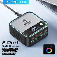 GaN USB C Charger Fast Charging Station 8-port USB Type C Ambient Lighting Display 100W PD SCP PPS Charger for IPhone 15 Samsung